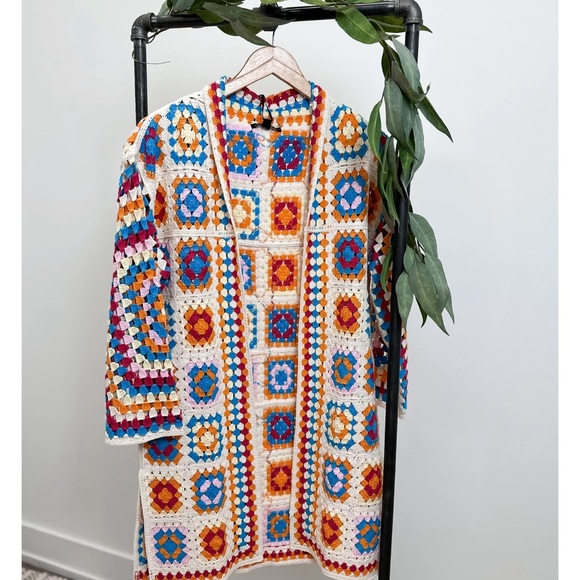 Charlie B Long Color Block Crochet Cardigan Colorful Long Sleeves Size XS/S NEW - Picture 15 of 15